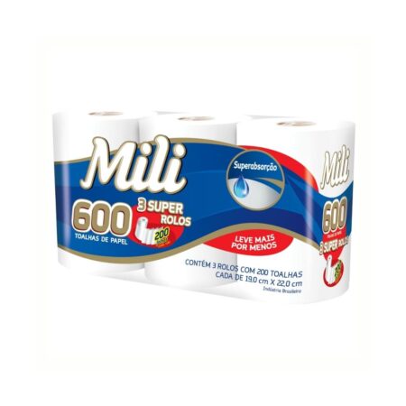 Toalha de papel 600 folhas mili pct 03 rolos